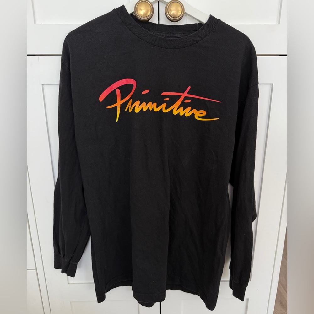 Primitive Black Long Sleeve Tee with Red and Orange Logo